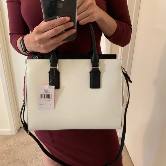 KATE SPADE CAMERON MEDIUM BAG SATCHEL BLACK BEIGE - Picture 3 of 8